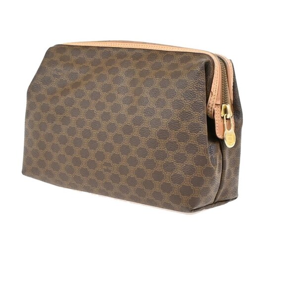 CELINE Logo Macadam Pattern Pouch Bag PVC Leather Brown GHW Italy - Picture 4 of 16